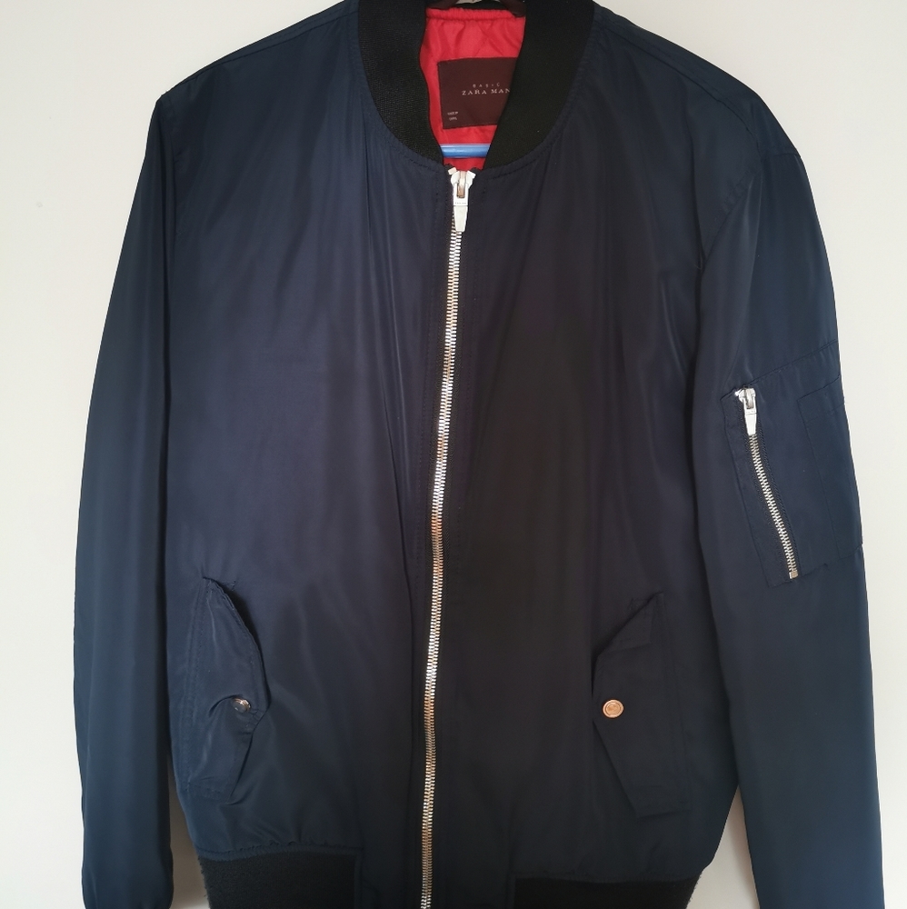 Zara navy blue men's bomber jacket